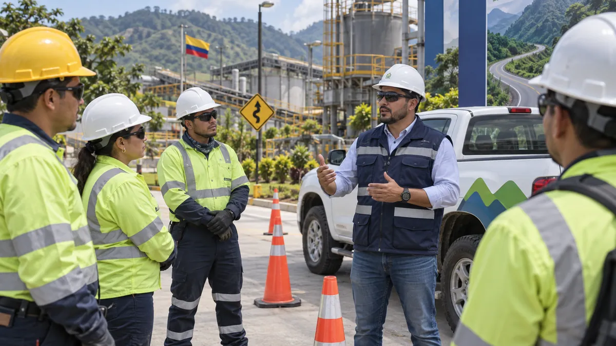 Equipo de seguridad vial reunido en una instalacion industrial