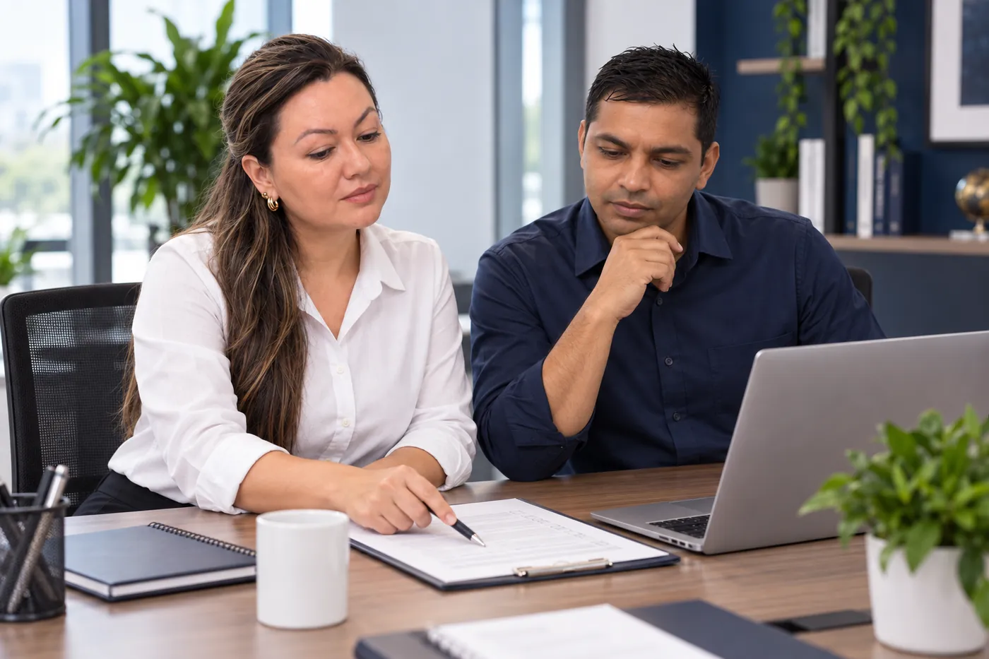 Equipo consultor revisando documentación durante una auditoría